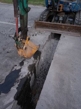 Road works  building site excavator