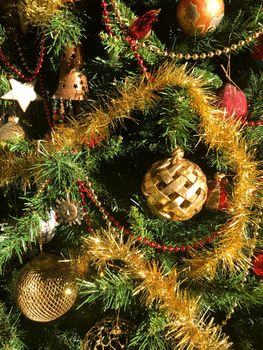 Various decorations on the Christmas tree