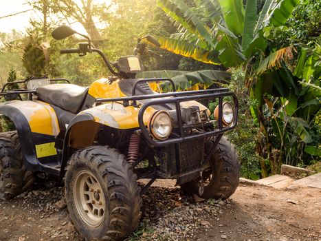 Atv on the evening mountains