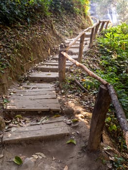 Old stone staircase, walkway steps on the mountain trail.