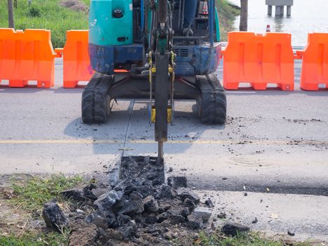 Road works  building site excavator