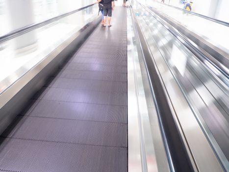 The skywalk with blurred business people in airport