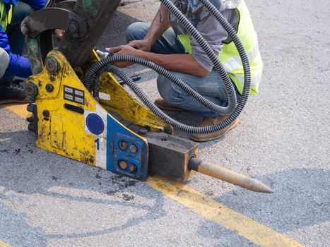 The jackhammer and drilling machine on construction site