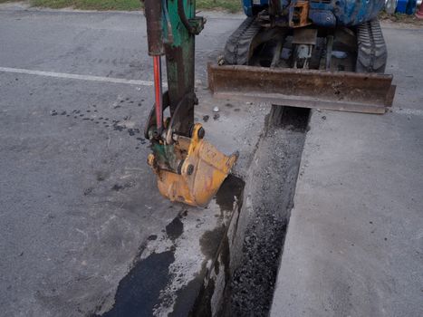 Road works  building site excavator