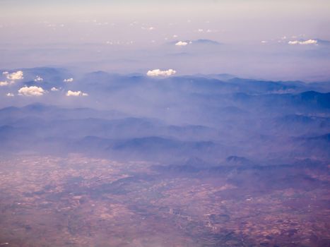 Aerial view of city at sunrise from sky.bird eye view