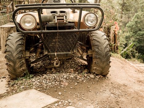 Atv on the evening mountains