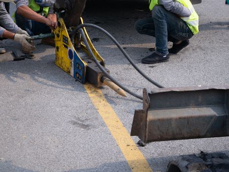 The jackhammer and drilling machine on construction site