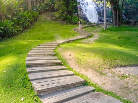 Old stone staircase, walkway steps on the mountain trail.