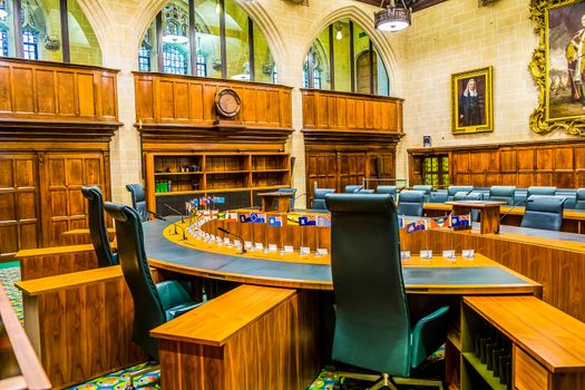 London, England / UK - September 27 2019 UK Supreme Court interior with chars and desks