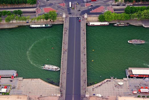 The river Seine and Lena Bridge as seen from Eiffel Tower in Paris