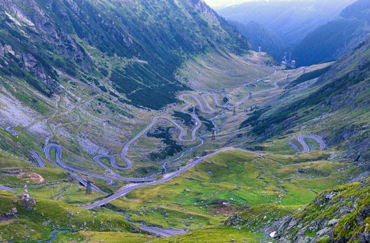 Winding road in summer mountains, Transfagarasan road in Romanian Carpathians