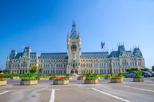 Palace of culture from Iasi, Romania ia a summer landscape