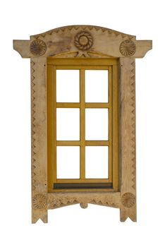 Beautiful wooden window sculpture isolated on white