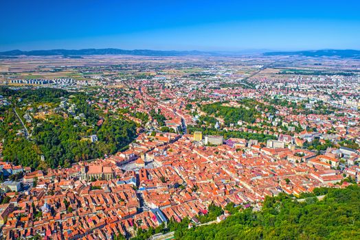 Aerial view of Brasov city in Romania, ancient and new area of the city