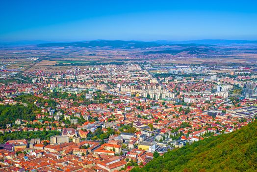 Aerial view of Brasov viewed from Tampa Hill, Summer romanian scene