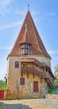 Ancient Cobblers Tower in Sighisoara (16th century). Sighisoara is a important tourists destination in Romania, Unesco Heritage