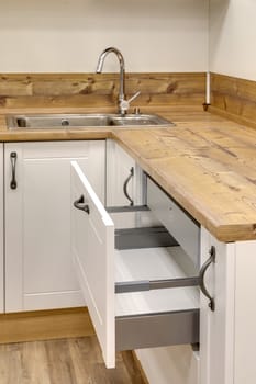 Fragment of a kitchen interior with drawers