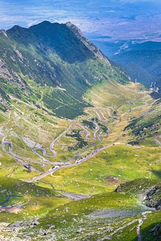 Spectacular curvy Transfagarasan road in Romania, summer landscape in Romanian Carpathians