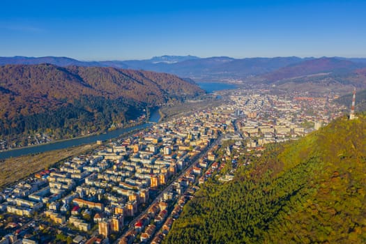 Mountain city in autumn, Piatra Neamt downtown cityscape in Romania