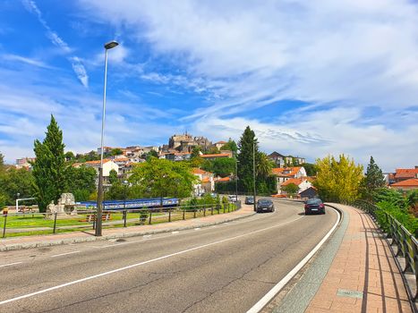 Panoramic view of tui city in Galicia, uphill road in a beautiful city.