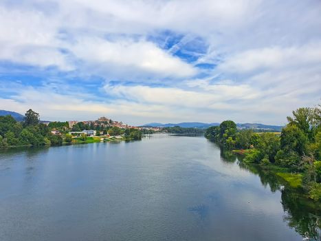 Summer landscape from Minho river, international bridge between Spain and Portugal