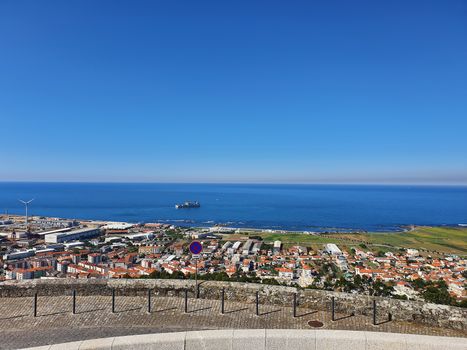 Aerial view of sea city and Portuguese northern coast, Viano do Castelo landscape