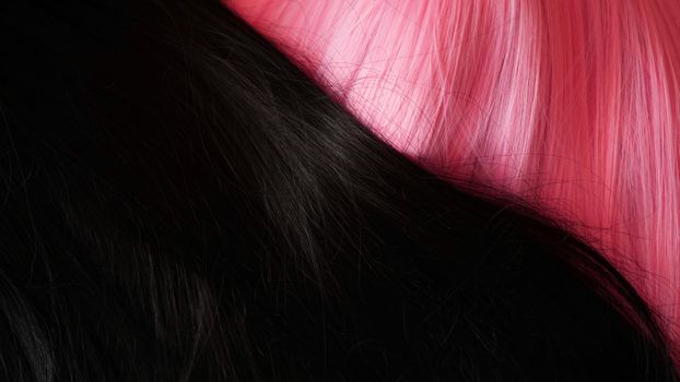 Pink and black Hair wig Closeup texture. May be used as background