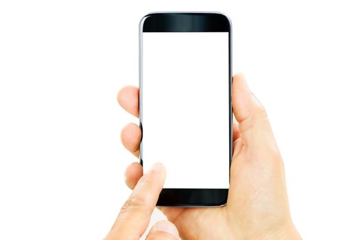 Modern and generic blank smartphone in the hand isolated on a white background