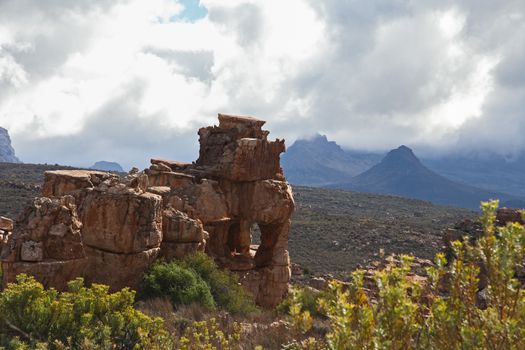 A scene of highly eroded sandstone formations in the Cederberg Wilderness Area, Western Cape. South Africa