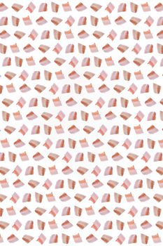 Isolated bacon meat slices pattern. Fresh ham portions background. Portrait orientation. Horizontal direction.