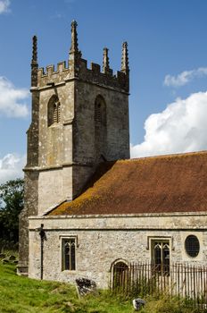View of the church of Saint Giles, Imber, Wiltshire.  The village is usually closed to visitors as it is in the middle of the Salisbury Plain military training area.