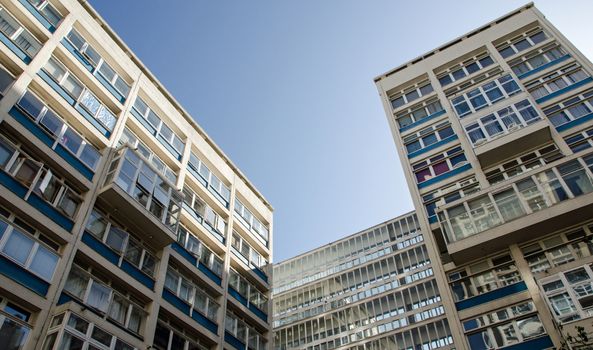 Detail of the Erno Goldfinger designed Metro Central Heights in Elephant and Castle, London.  Originally called Alexander Fleming House and home to government offices, the building has now been converted to apartments.