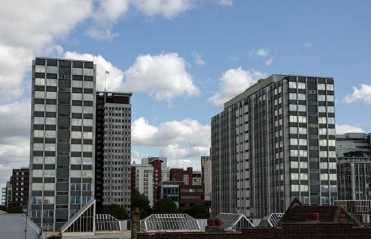 High rise buildings with offices and apartments in the middle of Croydon, South London.