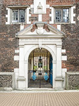 Entrance to the historic Whitgift Almshouses in the centre of Croydon, London.  Built in Elizabethan times as homes for the poor they are still in operation.