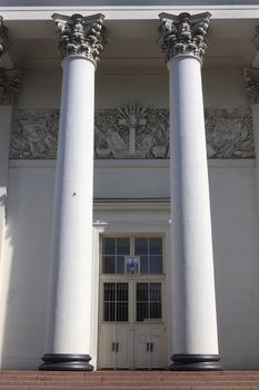 Main entrance columns. Trinity Izmailovsky Cathedral. Cathedral of the Holy Life-Giving Trinity of the Life Guards Izmailovsky Regiment. Saint-Petersburg.