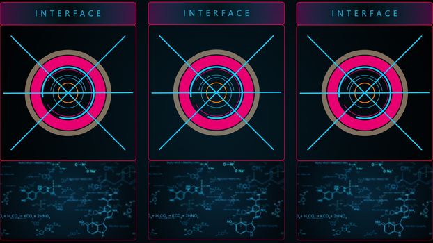 Digital HUD interface, computer generated. 3d rendering of Head-up display elements for a display. Web science background