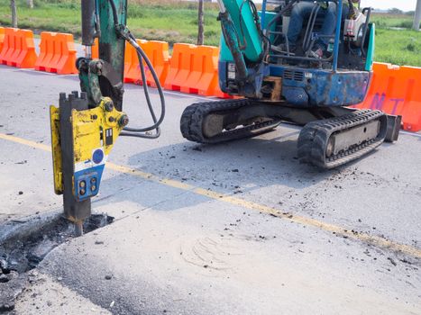 Road works  building site excavator