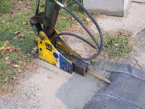 The jackhammer and drilling machine on construction site