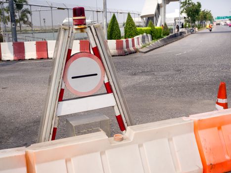 plastic road fencing on the street of a modern