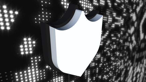 Icon cybersecurity shield on digital modern background, computer generated. 3d rendering of data protection abstract concept