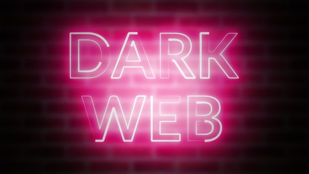 3D rendering of neon text Dark web against the background of brick, computer generated