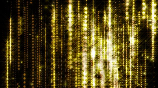 Computer generated beautiful background from stars, sparkles and garlands. 3d rendering of glamour golden rain