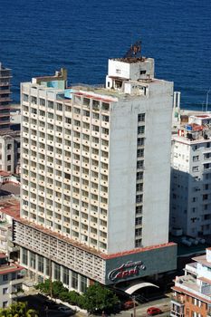 View from a tall building of the historic Capri Hotel in Havana, one time haunt of the gangster George Raft when it was a famous casino before the revolution.  