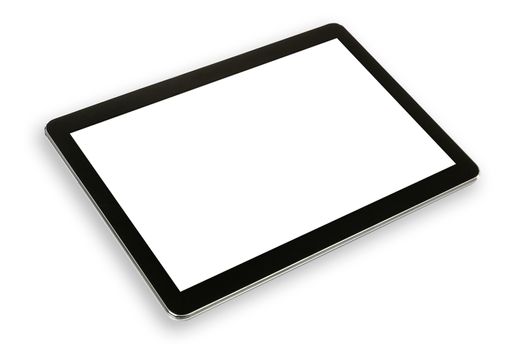 Mock-up with a modern black silver digital tablet in perspective isolated on a white background
