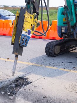 Road works  building site excavator