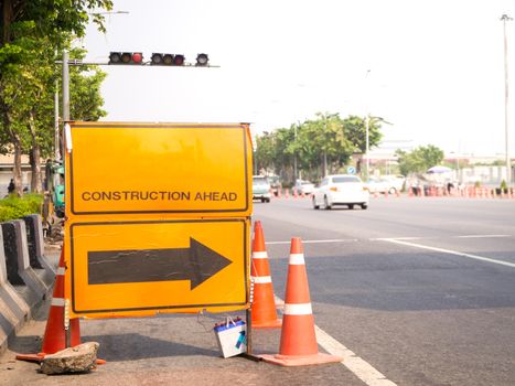 plastic road fencing on the street of a modern