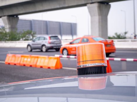 plastic road fencing on the street of a modern