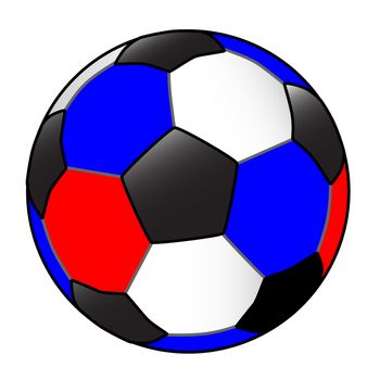 A typical soccer football in red white and blue colors isolated over a white background.