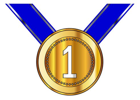 A gold medal for the winner with ribbon and isolated over a white background