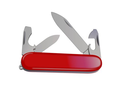 very nice red penknife on white background - 3d rendering